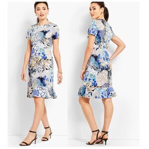 Talbots Midi Dress Size 6 Botanical Print Short Sleeve NWOT
